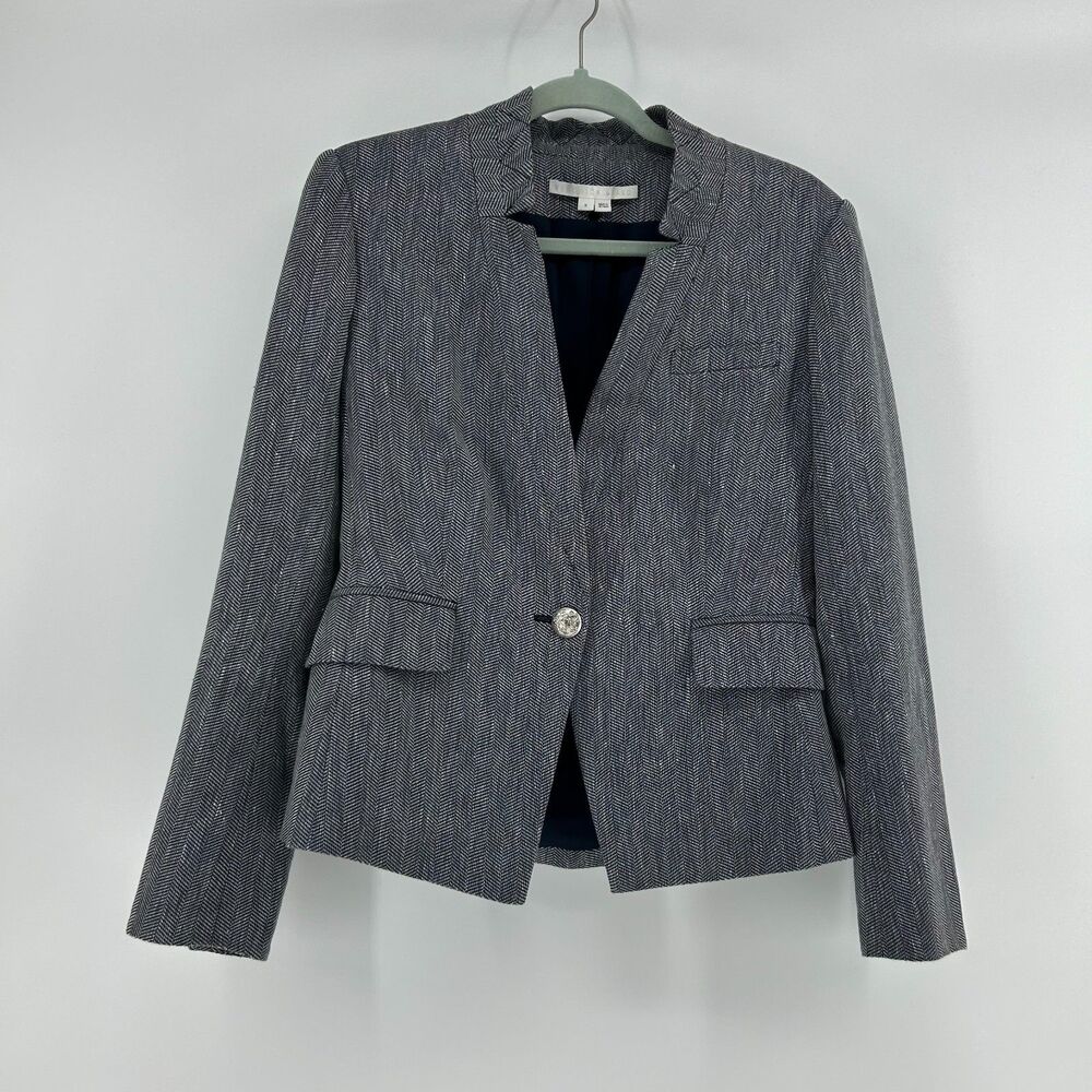 Veronica Beard Farley Dickey Jacket Women's 6 Herringbone Blazer Blue White Grey